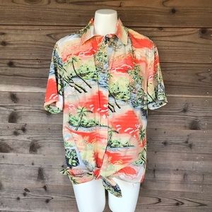 BBQ Shirt Paradise Island Hawaiian Knot Tie Shirt L / XXL